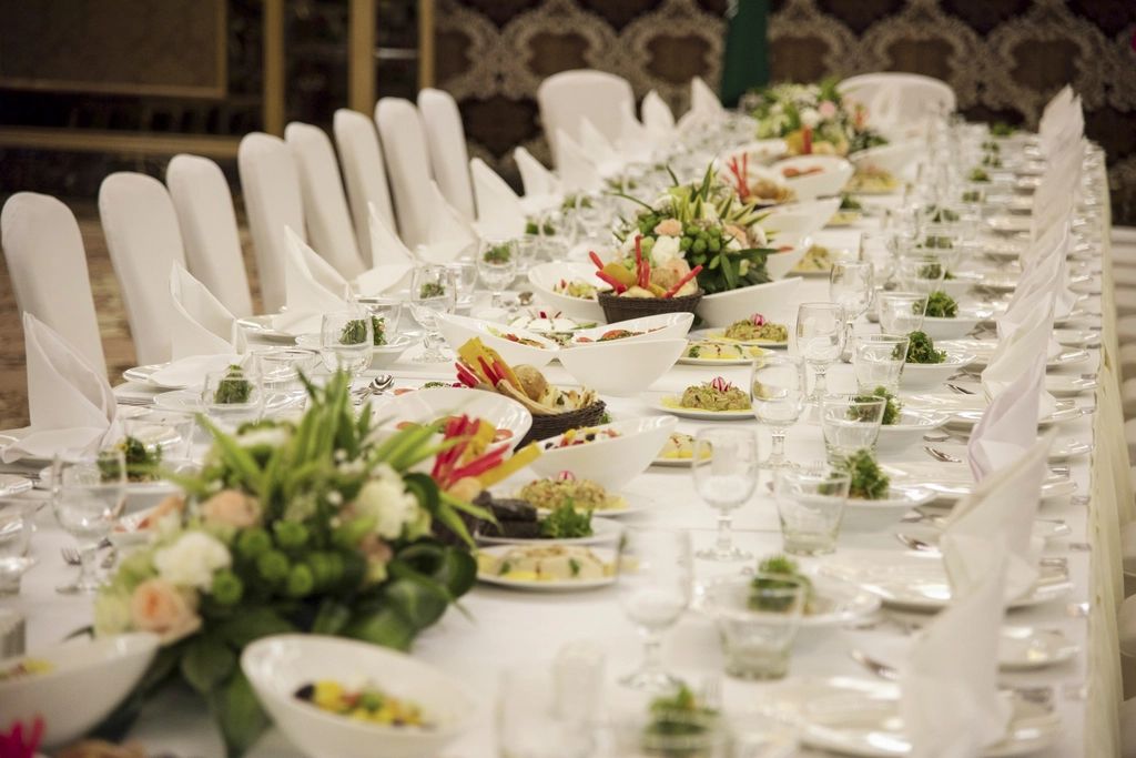 A table laid for a wedding reception